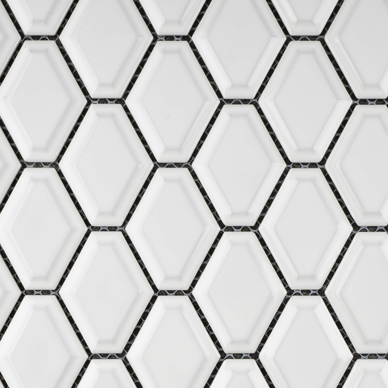 BT-PM7 White Glossy Diamond Shape Beveled 3D Porcelain Mosaic Tile