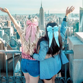 Big Bow Hair Clips 2pcs, Long Tail French Hair Bows for Women Girl, Satin Silky Bow Hair Barrette,Sky Blue Light Pink Bow Hair Dress Up Accessories for Birthday/Party/Show/Christmas/Thanksgiving