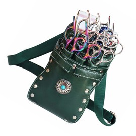 Hairdresser Waist Bag, Retro Hairdresser Scissor Bag, Scissors Holster, Hairdressing Bag, Tool Bag, Pet Groomer Scissors Bag for Salon (Dark Green)