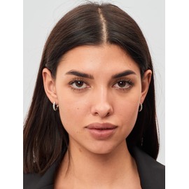 Silver Hoop Earrings for Women, 925 Sterling Silver Hoop Earrings with Cubic Zirconia, Yellow Gold/White Gold/Rose Gold/Gold-Plated Gun Black Sleeper Cartilage Hoop Earrings (8/10/12 mm), Sterling