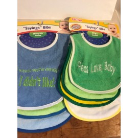 Nûby NUBY Sayings Bibs 3 Pack Hungry Series AND 4-Pack Peas Series. 7 bibs. New.