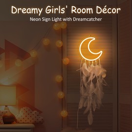 Hinittey Neon Sign for Teen Girls, Moon Neon Signs, Light Up Dream Catcher for Girl Room Decor, Cozy Dreamy Lighting for Wall Decor,Birthday Christmas Gifts for Teenage Kids