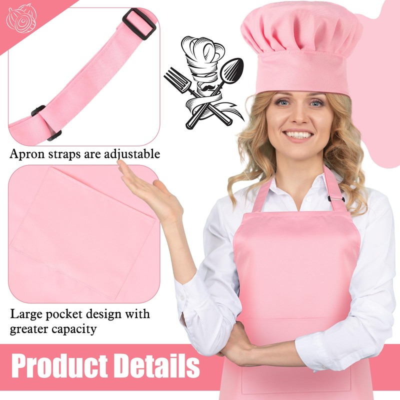 SATINIOR 2 Sets Chef Hats and Aprons with 2 Pockets