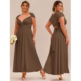 Ever-Pretty Plus Women's Summer Multi-Way Sexy Twist Wrap Convertible Plus Size Bridesmaid Wedding Guest Maxi Dresses Coffee USL