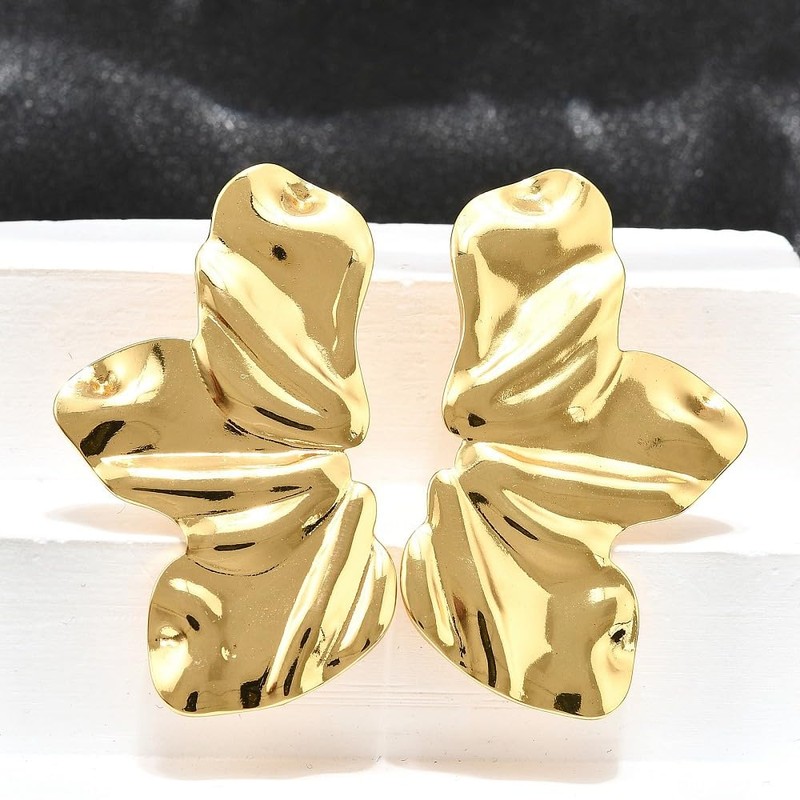 Pendientes Dorados con Diseño de Media Flor, Acero Inoxidable, 4,4