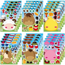 Dorgua 24 Sheets Farm Make a Face Stickers, Cute Animal Party Games Decal Mix and Match Sticker, Make Your Own Farm Animal Stickers DIY Crafts for Birthday Party Supplies Classroom Rewards Gifts