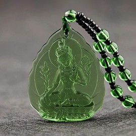 Salwosai Green Tara Pendant Kuan Yin Goddess of Compassion Mercy Crystal Kwan Yin Pendant Necklace Guan Yin Amulet Quan Yin Avalokitesvara for Healthy Wealth