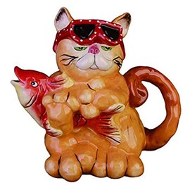 Blue Sky Ceramics Catching A Fish Cat Teapot, Multi (1897)