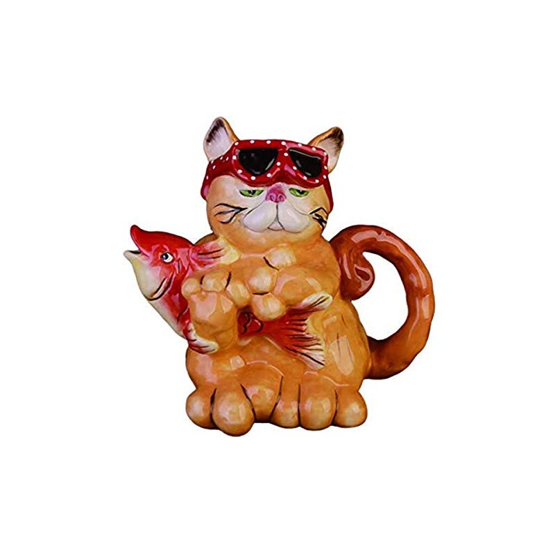 Blue Sky Ceramics Catching A Fish Cat Teapot, Multi (1897)