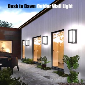 Sytmhoe Outdoor Wall Light Dusk to Dawn,Modern Exterior Wall Sconce LED,6000k Black Exterior Wall Fixtures,Ouside Light for House Garage Walkway Backyard Garden
