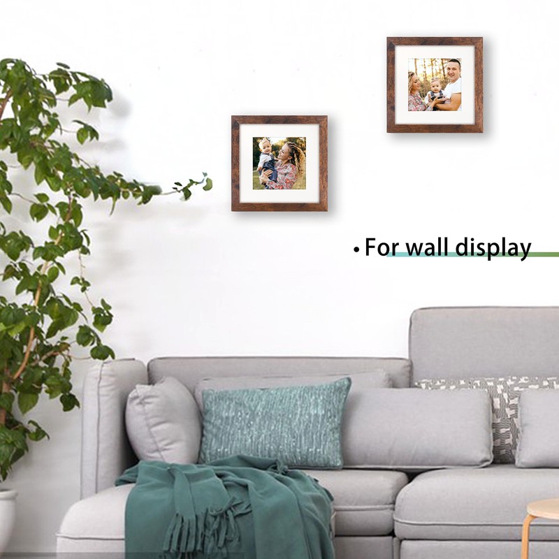 6x6 Picture Frame Brown, Display Photos 4x4 with Mat or