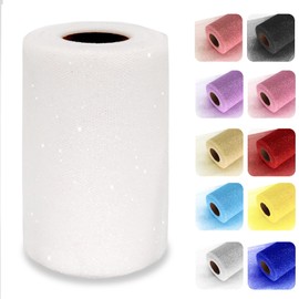 Glitter Tulle Fabric, 6" x 50 Yards (150ft) Sparkle Tulle Roll for Tutu Gift Wrapping Wedding Decoration DIY Crafts Party Backdrop (White)