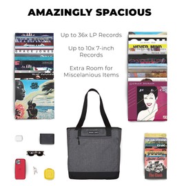 Record Roots Vinyl Sling Bag - Weather Resistant Canvas Messenger Bag for Vinyl Albums - DJ Bag Holds 36 LP's (12") and 10 Singles (7") with Protective Foam Interior