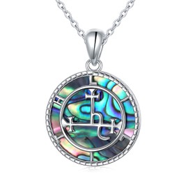 DAOCHONG Sigil of Lilith Abalone Shell Necklace S925 Sterling Silver Sigil of Lilith Pendant Necklace Gifts for Women Rolo Chain 18+2 inches