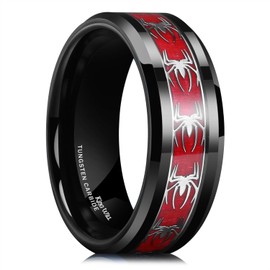 King Will Tungsten Ring for Men Red Spider Rings Black Plated Wedding Band 8mm Width Mens Jewelry Size 7-14丨Nature Collection 8