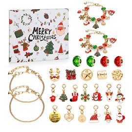 Christmas Advent Calendar 2024 Bracelet Teen Girls, 24 Days Christmas Countdown Calendar Bracelet With 2 Diy Jewelry Bracelets And 22 Charms Making Kit For 6-18 Year Kids Girl