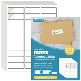 MaxGear 1" x 2-5/8" Address Labels, Mailing Labels for Inkjet & Laser Printer, Matte White Sticker Paper Sheets, Strong Adhesive, Dries Quickly, Holds Ink Well,100 Sheets 3000 Pcs