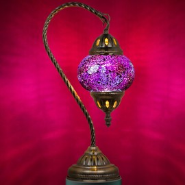 Marrakech Turkish Lamp Moroccan Lamp Mosaic Glass Table Lamp, Handmade Turkish Mosaic Light with Swan Neck Bronze Base Including LED Bulb for Living Room Bedroom Decor (Shards Red)