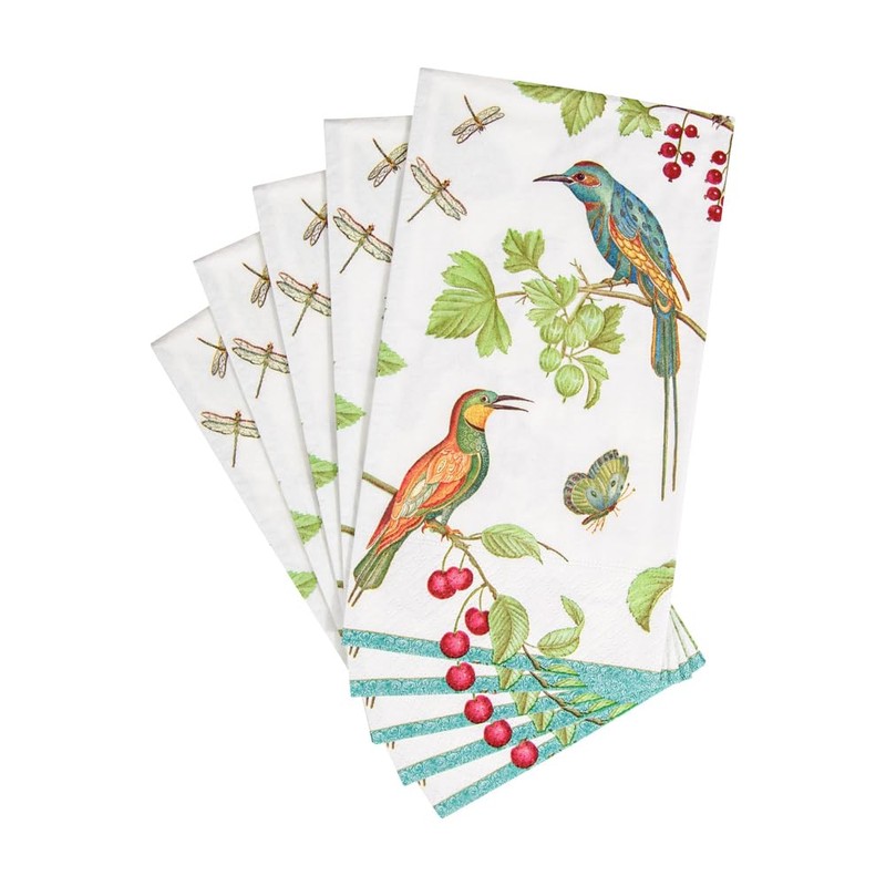 Caspari Jeweled Birds Paper Guest Towel Napkins in Ivory, 15