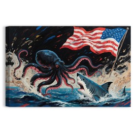 American Flag Canvas Wall Art - Patriotic Decorations for Fourth 4th of July Independence Day, Vintage Americana Decor Floral Pictures Paintings Canvas Prints for Living Room, Home, Office, 12 x 8