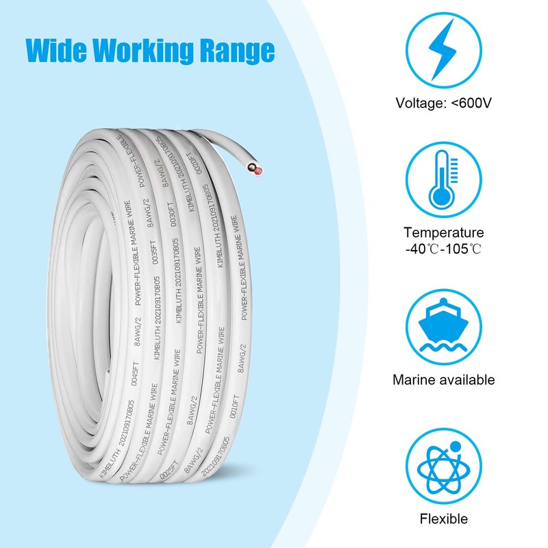 MOOKEERF 8 Gauge Marine Wire,10ft 8 AWG Duplex Marine Grade
