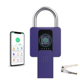 eLinkSmart Large Padlock with Key, Fingerprint/Phone App, Remote Authorisation, Heavy Padlock for Trucks, Gates, Office, Outdoor, Waterproof, Type-C 160 mAh, Purple
