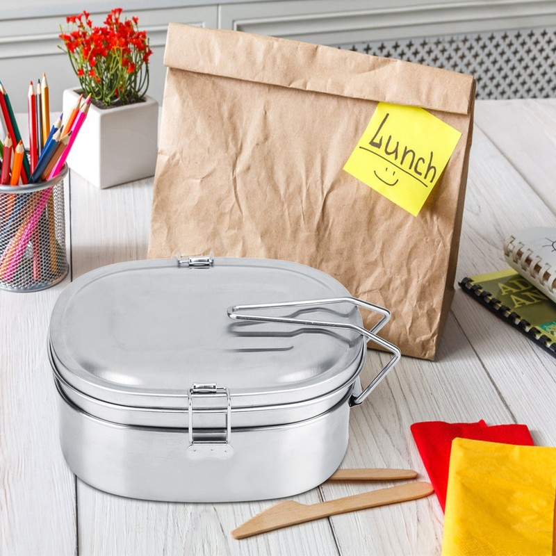 Double Layer Stainless Steel Lunch Box Bento Food Container Outdoor
