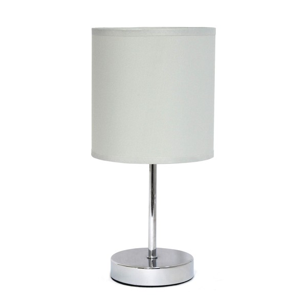 Simple Designs LT2007-SLT Chrome Mini Basic Table Lamp with Fabric Shade, Slate Gray