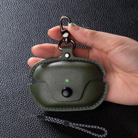 Funda compatible con Sony WF-1000XM5 con llavero de gancho, funda de piel clásico diseñada para auriculares Sony WF1000XM5 (2023) para mujeres y hombres (verde)