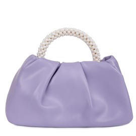 Youjaree Pleated Clutch Purses for Women Soft Leather Evening Bag Pearl Handbags for Wedding Bridal Party Prom, Purple