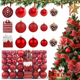 OIOYCLG Christmas Baubles Set of 101 Plastic Christmas Tree Baubles Set, Christmas Tree Baubles Rose Gold Matt, Glossy, Glitter with Pine Cones Christmas Ribbons for Christmas Tree Decoration Party