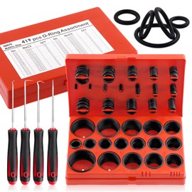 GLARKS G-1951 423Pcs 32 Sizes Metric O-Ring Assortment Kit Including 419Pcs Nitrile Rubber NBR O-Ring and 4Pcs Pick and Hooks for Plumbing Repair, Air or Gas Sealing Connections