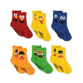 Sesame Street Elmo Baby Toddler Boys Girls 6 Pack Crew Socks with Grippers (4-5T, Multicolor)