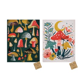 Transpac Garden Mushrooms Red Green Yellow Floral Cotton Decorative Hand Tea Kitchen Bathroom Towel, Set of 2