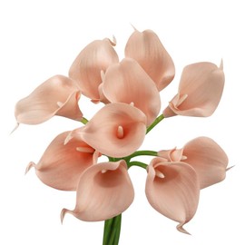 Angel Isabella Real Touch Calla Lily Artificial Flowers — Perfect for a Wedding, Prom, Christmas or Home Decor — Great as a Boutonniere, Corsage or Centerpiece - 10 Stems, Blush Pink