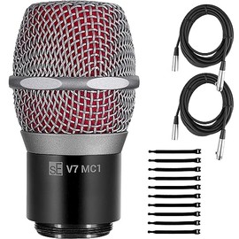 sE Electronics V7 MC1 Capsule for Shure Wireless Transmitters, Silver - Bundle with 2 XLR Cables and 10 Velcro Cable Ties