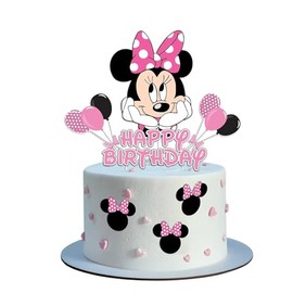 Decoración para tartas de cumpleaños, bonitas decoraciones de pastel de ratón, decoración de cupcakes con temática de dibujos animados, suministros para fiesta de cumpleaños (rosa)