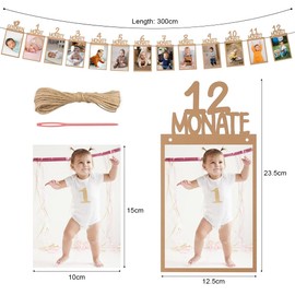 Youery Photo Banner 1st Birthday for 1 to 12 Months, German Baby Milestone Garland, Brown Kraft Paper Garland, Hanging Photo Wall Decoration for Girls Boys Party Decoration Celebrations