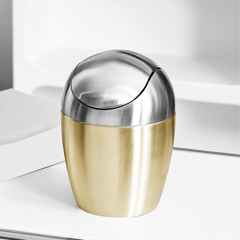 Desktop Small Trash Can Multipurpose 304 Stainless Steel Mini Trash