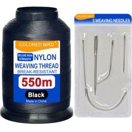 Extra Strong Upholstery Thread Black 550 meters and Curved Weaving Needles Set Hair Extension Kit