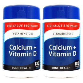 Calcium + Vitamin D Food Supplement, 180 Tablets per Tub, Pack of 2 Tubs, 6 Months Supply
