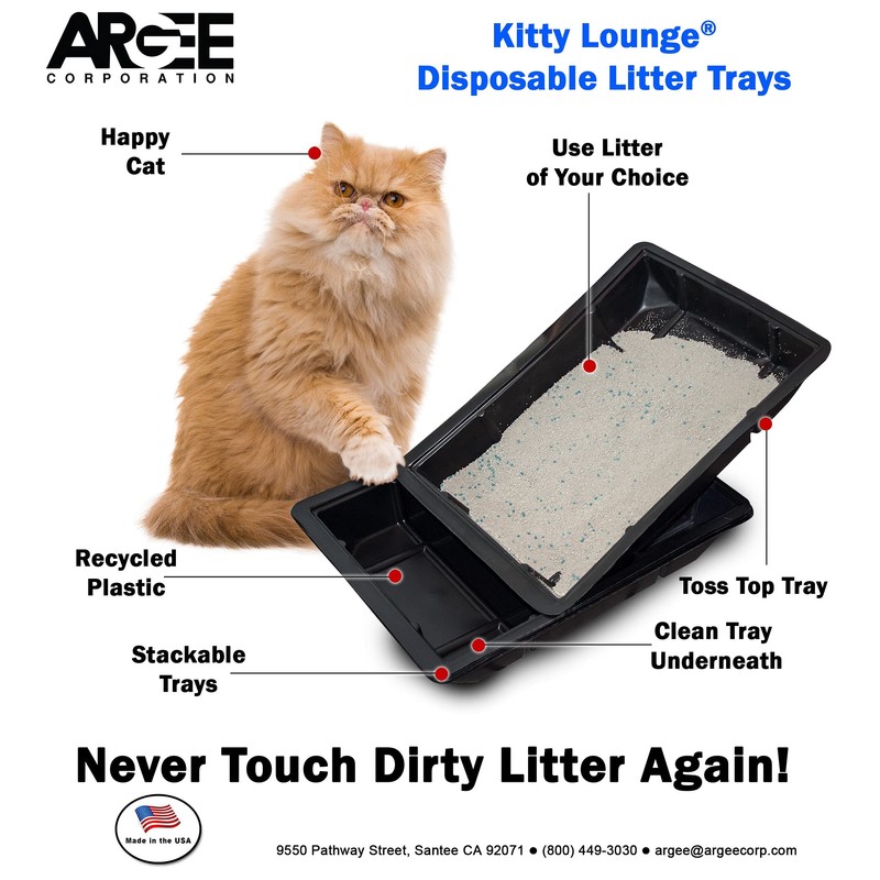 Kitty Lounge Disposable Litter Tray, Black, 25-Pack- Argee RG606/25