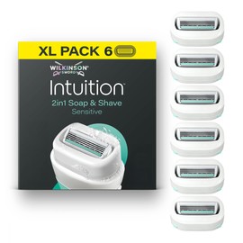 Wilkinson Sword Intuition 2in1 Soap & Shave rasoi da donna per pelli sensibili, 6 ricariche rasoio da donna