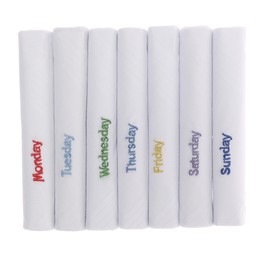 Octave® Mens White 100% Cotton Days Of The Week Handkerchiefs Gift Boxed 7 Pack [Size One Size, Colour White With Days Of The Week Embroidery]