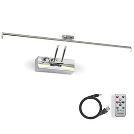 HOWMZON Picture Light, 16 inches Art Light with Remote, Wireless Picture Lights for Wall, Full Metal Battery Painting Lighting for Artwork, Gallery,Mirror (Chrome)