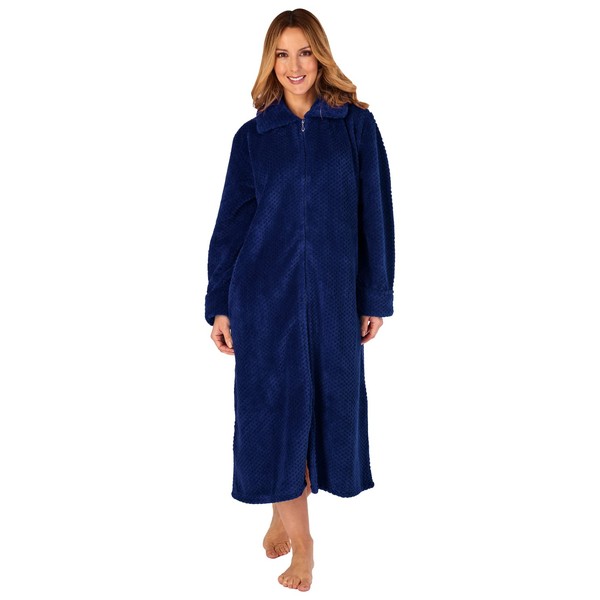 Slenderella Ladies Zip Up Dressing Gown Womens Soft Waffle Fleece