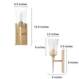 GEPOW Gold Wall Sconce, Modern 1-Light Bathroom Vanity Light Fixtures with Seeded Glass Shade for Bedroom, Living Room, Kitchen and Hallway (Light Gold Finish)