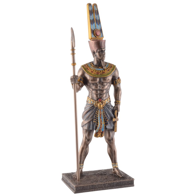 Egyptian God Amun-Re with Rod - Bronzed and Coloured by