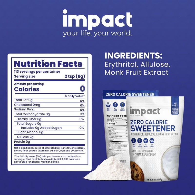 Impact - Erythritol Allulose Monk Fruit Sweetener Blend, Zero Calorie,