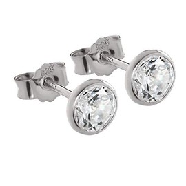 NKlaus Pair of Round Goblet Stud Earrings 925 Sterling Silver Tarnish-Resistant Crystal Zirconia White, Sterling Silver, Cubic Zirconia